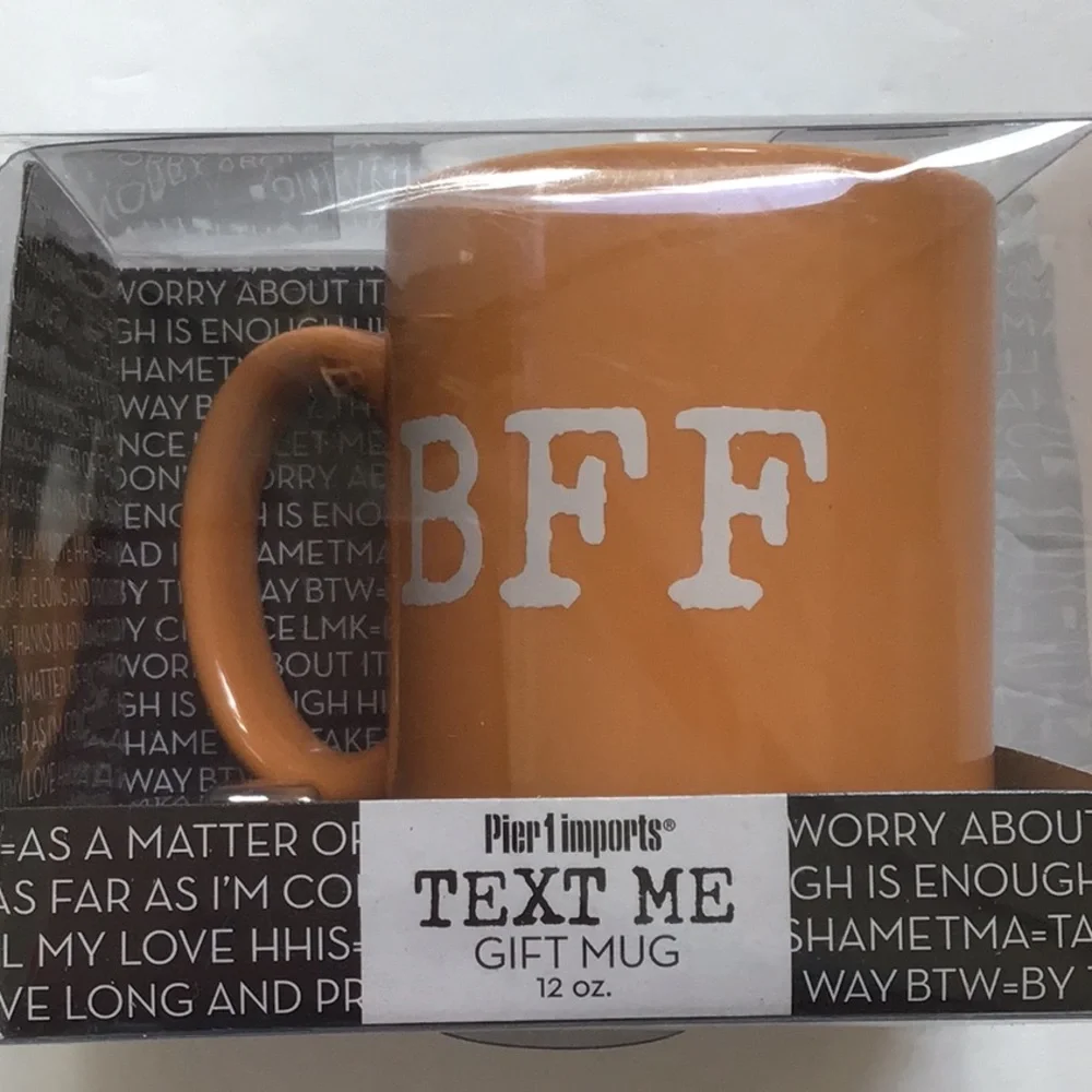 Pier 1 Orange & White Y2K BFF‎ Best Friends Forever Ceramic Mug NWT